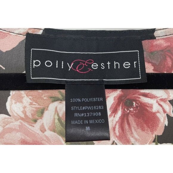 Polly & Esther Kimono Cover Up Size Medium M Black Pink Floral Sheer Women B5 - Picture 7 of 8